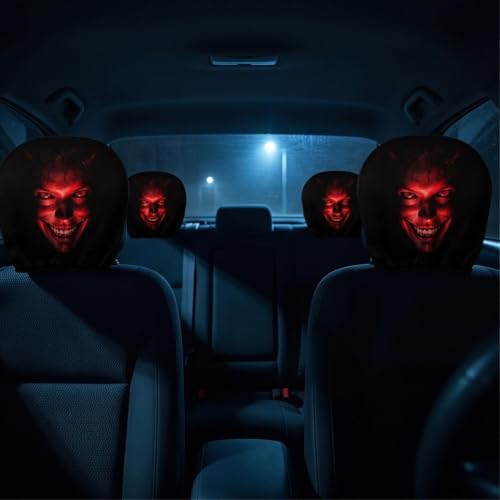 Scary Covers for Cars, 2 Pack Face Washable Elastic Stretchy Face Headrest Covers,Soft Polyester Funny Seat Headrest Protector for Auto Vehicle Truck SUV Van Sedan Interior Accessories Women，Black 1 — view 3