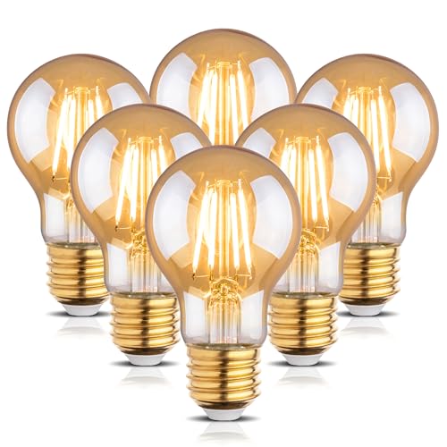 runquiz 2200k Led Light Bulb,Vintage A19 Edison Bulbs,Dimmable Amber Warm White Tone Light Bulb,Antique Led Filament Light Bulbs,Old Style Light Bulbs,40W/60W Equivalent,4 Watt/6 Watt,E26 Base