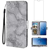 Asuwish Compatible with Google Pixel 3 XL Case and Tempered Glass Screen Protector Cover Cell Accessories Card Holder Slot Kickstand Leather Flip Folio Marble Wallet Phone Cases for Pixel3 3XL Black