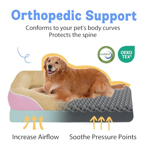 Image of Chez Paw Orthopedic Washable XXL Dog Bed for Extra Large Dogs | Egg Crate Foam, 4-Sided Bolster Support, Waterproof Liner, Non-Slip Bottom, Removable Bolster Cover, 45 x 35 Inch