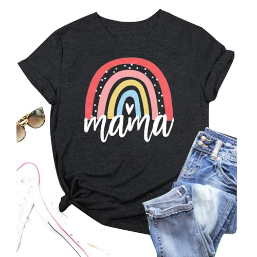 Mama Shirt Women Rainbow Mom Graphic Tshirts Short Sleeve Shirts Casual Bleached Tie Dye Tee Tops