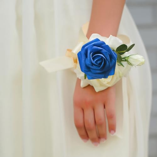 25Pcs Blue Artificial Roses, Real Touch Foam Roses with Stems, 4 Leaves, Artificial Flowers for Wedding, Bridal Bouquets, Cake, Grave Stone, Table Centerpieces, Baby Shower, Funeral Decoration - Image 2