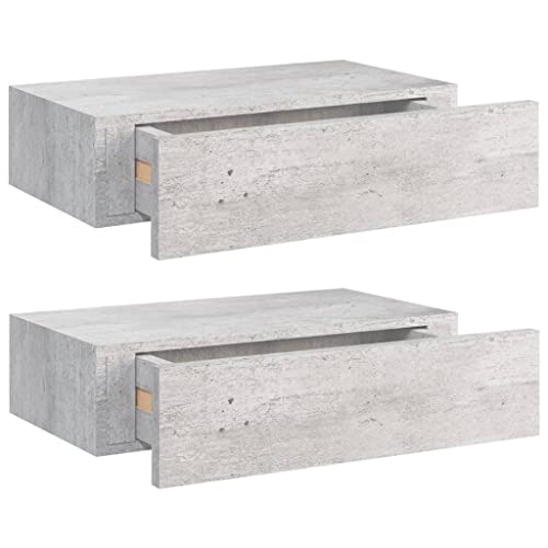 vidaXL 2X Estantes con Cajón Repisa Flotante Balda Estantería Armario Salón Exhibición Colgante Decoración Gris Hormigón MDF 40x23,5x10 cm