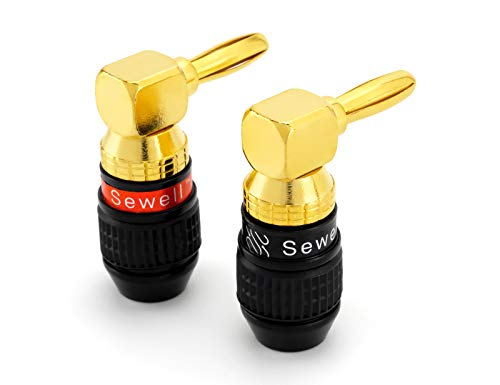 Image of Sewell Deadbolt Right-Angle Banana Plugs, 6 Pairs Quick Connect Gold Plated Speaker Plugs 90 Degree