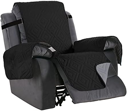 H.VERSAILTEX Reversible Quilted Recliner Covers Water Resistant Furniture Protector for Reclienr Chair with Elastic Straps for Pets Kids Sitting Width Up to 22"(Recliner, Black/Grey)