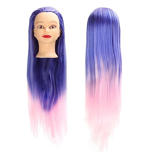 Tête de mannequin de cheveux synthétique rose bleu pour formation