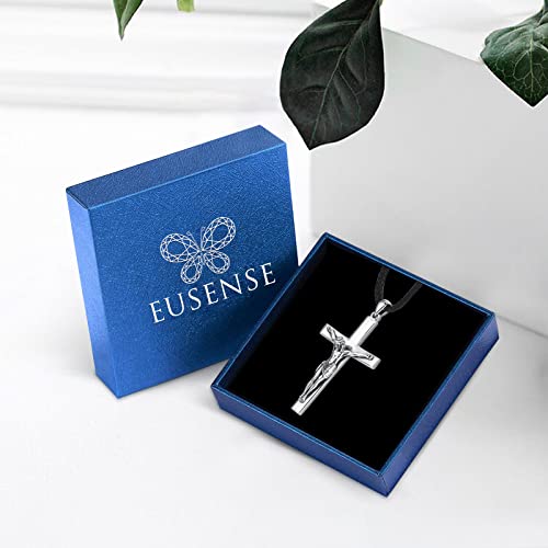Image of Eusense Cross Necklace for Women Men Crucifix Pendant Sterling Silver 925 Cruz De Caravaca Cross Jesus Crucifix Jewelry