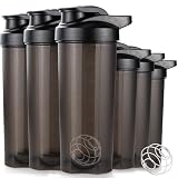 ShakerZoo-6 Pack-Protein Shaker Bottles for Protein Mixes, Shaker Cups for Protein Shakes, 3 pcs 24 ounce and 3 pcs 20 ounce (Black)