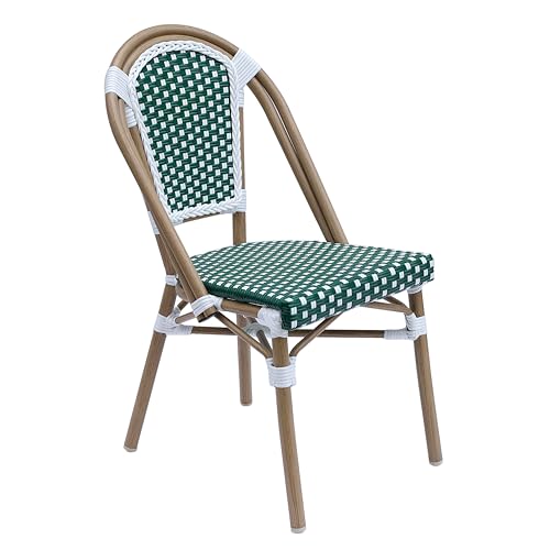 Oviala Chaise de terrasse bistrot Parisien en Aluminium et rotin Vert foncé