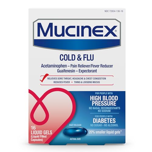 Mucinex Cold & Flu High Blood Pressure Liquid Gels 16 ct.