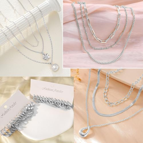 Image of CHICUTIE Gold Jewelry Set For Women,14k Gold Plated Multi Layer Necklaces Bracelets Hoop Earrings Set Stackable Knuckle Rings, Trendy Elegance Charms Non Tarnish Minimalist Textured Boho Jewelry Gift
