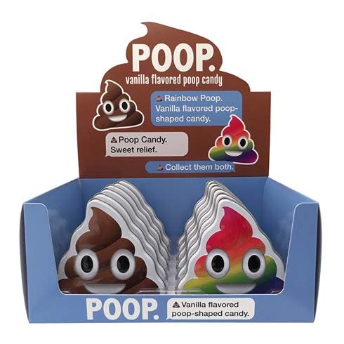 Emoticandy Poop Tin with Poop Emoji Vanilla Flavored Candy, 1 Ounce - 12 Count Display Box