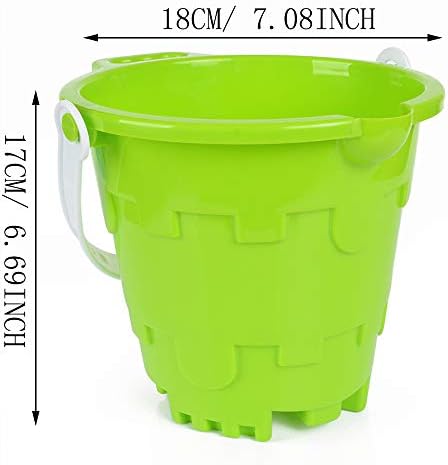 Jumbo Castle Model Beach Buckets Gear Set 7" Large Sand Pails Bucket Water Pool Gardening Bath Toy Environmentally Thick ABS Plastic Complete Gift Bundle For Kids Boys Girls- 3 Pack Green Blue Red