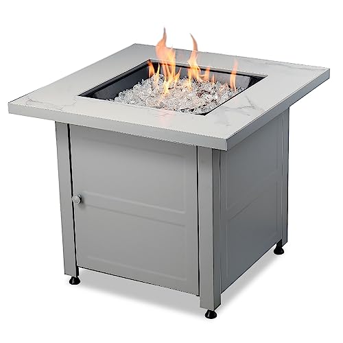Endless Summer 30 Inch Square Outdoor Gas Fire Pit Table With Marble Mantel, Slate Finish, White Fire Glass, And Protective Cover #TOP6