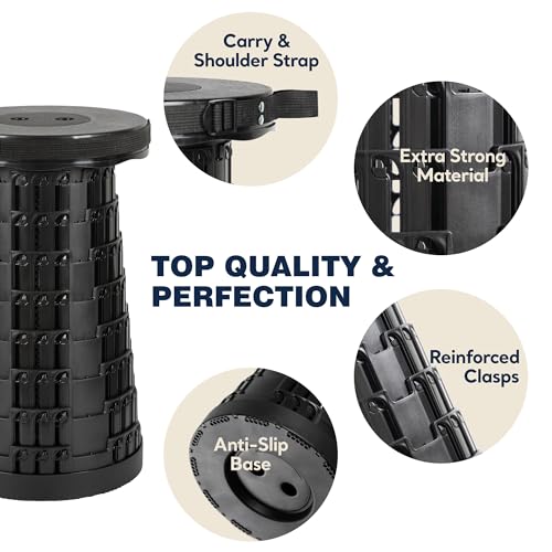 Image of Collapsible Stool Max 620lbs Weight, Pack of 2, Lightweight & Portable Telescopic Stool for Adults, Adjustable Height Retractable Folding Seat or Footrest for Camping Hiking Travel