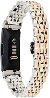 TenCloud Straps Compatible with Fitbit Inspire 2 Strap, Metal Stainless Steel Adjustable Replacement Business Wristband Band Watch Accessory for Inspire 2 Fitness Tracker Only (Silver-Gold)