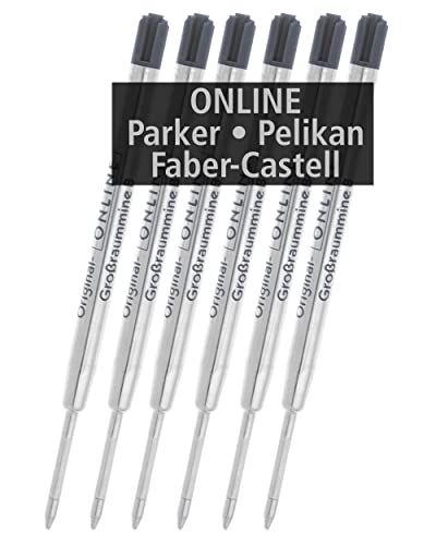 Online 6x kompatible Parker Kugelschreiberminen G2-Format Strichstärke B (breit), Pelikan, Faber-Castell etc, Internationale Standard Großraum Minen, dokumentenecht, Farbe schwarz