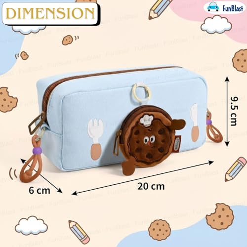 Image of FunBlast Pencil Pouch for Girls - Cartoon Pouch with Hanging Strap & Coin Pouch, Multipurpose Zipper Case, Aesthetic Pouches for Girl, Kawaii Pencil Case, Cute Pouches for Girls (SkyBlue)