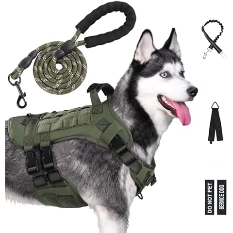 Yungaspy No Pull Tactical Dog Harness for Small Dogs, Escape Proof Molle Dog Vest Harness and Leash Set, Adjustable Military Service Dog Harness with Handle for Medium Large Dogs (Green, Small) Cover