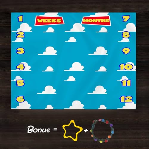 Image of F-FUN SOUL Blue Sky White Clouds Baby Monthly Milestone Blanket 60x40in Nursery Blanket Baby Shower Age Growth Tracker with Bonus Marker