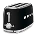 Smeg, 2x2 TSF02BLEU -Toaster, 2 lange Schlitze für 2 Scheiben, 6 Vergoldungsniveaus, Heizfunktion, Abtau- und Bagel- Funktion, Sammelschublade, 950W, Schwarz