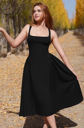 Image of Memoriesea Women's Elegant Square Neck Swing A Line Wedding Evening Party Midi Dress