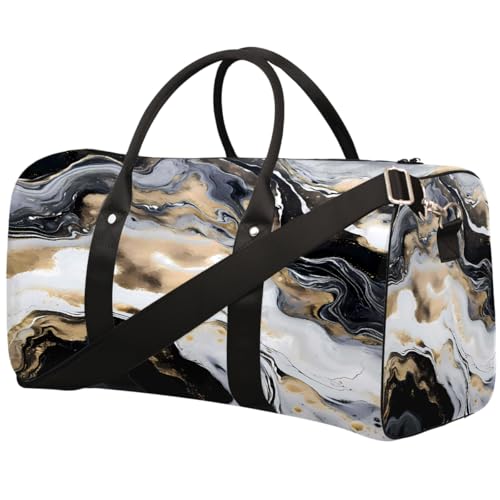 Black Golden Marble Pattern Travel Duffel Bag Sports Tote Gym Bag Waterproof Tear-Resistant Carry On Overnight Bag Foldable Weekender Bag for Gym Travel Getaway Beach Sports
