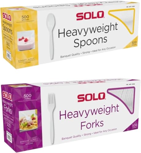 Heavyweight Plastic Spoons AND Forks 500/Case each. (2 Pack) + VSL Sticker