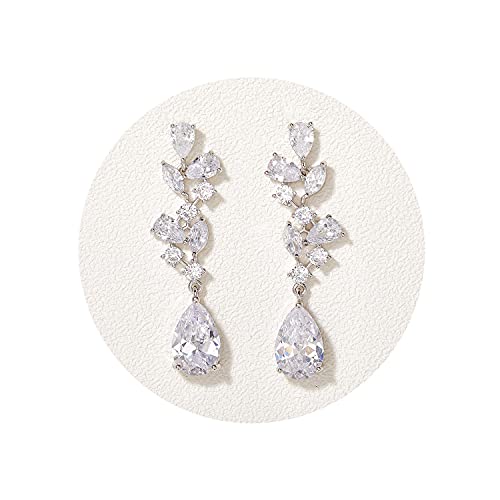 SWEEETV Bridal Wedding Earrings for Brides Bridesmaides-Marquise Teardrop Earrings for Women, Cubic Zirconia Drop and Dangle Earrings for Prom or Pageant,Jewelry