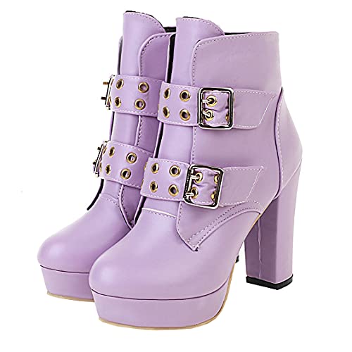 BEAUPAS Women's Platform High Heels Chunky Gothic Buckle Ankle Boots Block Heel Booties Shoes2