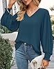 Odosalii Oversized Shirts for Women Elegant Lantern Long Sleeve Baggy Pleated Puff Sleeves Jumper Casual V-Neck Solid Color Blouse Going Out Tops UK Deep Teal #2