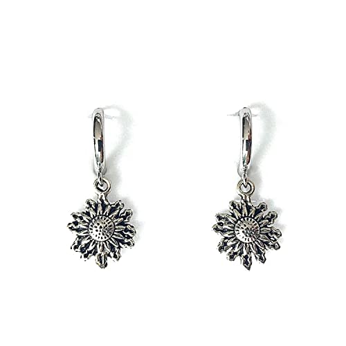 Pendientes Sol Étnico Chapados en Platino - Aros Mujer y Colgante de Protección Flor del Sol Plata Vieja - Amuleto Protector Perfecto para Regalo (Pendientes)