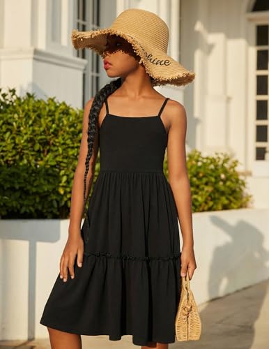 Arshiner Girls Tie Back Dress Spaghetti Strap Ruffle Hem Casual Summer Beach Sundress with Pockets - Image 3