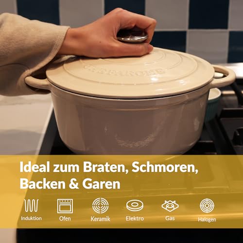 Chefarone Gusseisen Topf 24 cm 3,5 L Emailliert Cocotte Bräter - Creme – Ansicht 6