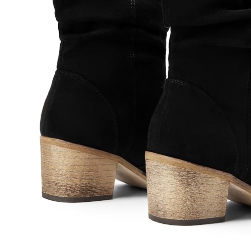 DREAM PAIRS DREAM PAIRS Women's Modern Western Cowboy Boots, Mid Calf Round toe Chunky Heel Cowgirl Country Ankle Boots with Pull On Tabs,Size 8.5,Black-Suede,SDMB2408W