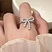 GIGB PBDK Rhinestone Pearl Ribbon Bowknot Ring for Women Bohemia Vintage Crystal Beaded Bow Knuckle Ring Fashion Hollow Bowknot Finger Ring Bridal Jewelry Gifts (Silver)