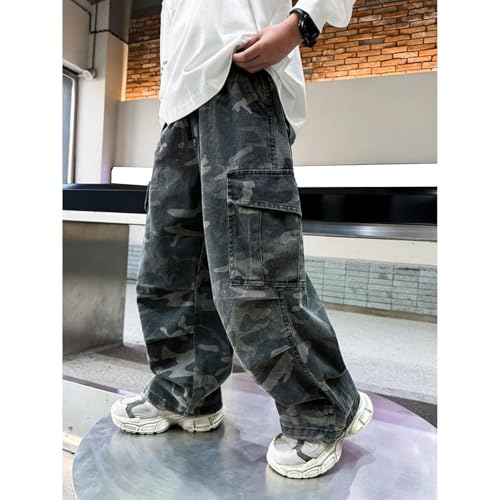 Kids Boys Cargo Baggy Wide Leg Jeans Y2K Streetwear Denim Pants Casual Loose Elastic Waist Trousers Jeans with Pocket2