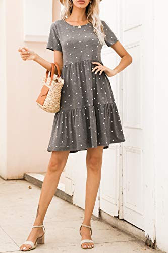 Levaca Women Petite Short Sleeve Loose Casual Summer T Shirt Dress Gray S #TOP1