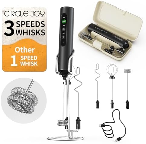 CIRCLE JOY Rechargeable Handheld Milk Frother Wand with Stand, 3 ...