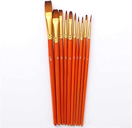 WOTZOV 10 Pezzi/Set di pennelli per Pittura in Nylon con setole Professionali per Acquerello e Acrilico, con Manico in Legno, per Articoli artistici e cancelleria
