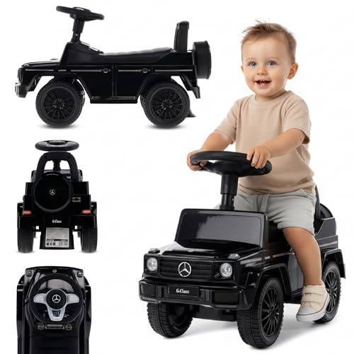 Rutschauto ab 1 Jahr, Mercedes in rot, blau, weiß, schwarz, kinderauto, Baby Auto, lauflernhilfe mit Hupe und Motorengeräuschen (Schwarz)
