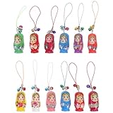 [LAPYAPPE] 12個入り ロシア入れ子ドールキーホルダー 紐 ペンダント アソートカラー プレゼント用 携帯電話用リストレット紐 ランダムカラー