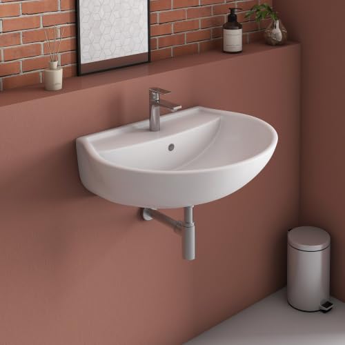 Image of Wall Hung Mounted Sink Glossy Wash Basin for Bathroom Wall Hung Basin - White