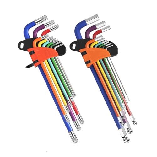 HANDSKIT 18 Piezas Juego de Llaves Hexagonales,Juego de Llaves Allen Hexagonales con Cabezal Esférico 1,5mm-10mm,Seguridad Llaves Torx T10-T50 Estrella Llaves con Agujero para Motocicleta, Muebles