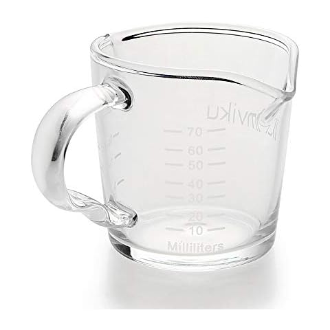 BCnmviku Espresso Shot Glass Cup 70 ml / 7 cl Triple Pitcher Barista Double Spout with Pouring Handle (1) Cover