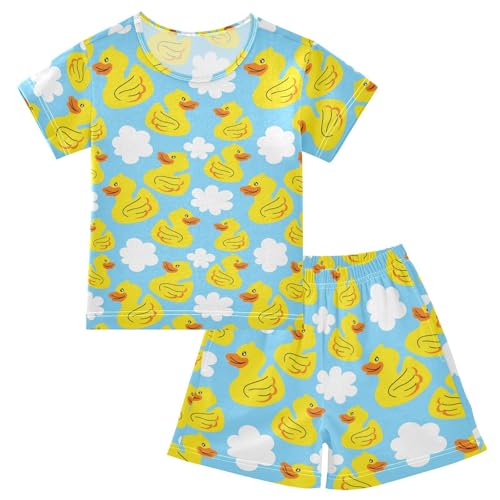 Pajama Short Sets Cartoon Duck Cute Soft Cotton Summer Sleepwear 2 Piece PJS Size 5-14T