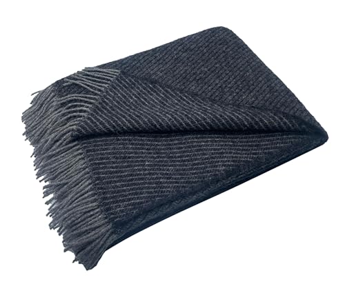 Alpenwolle Manta de lana de Nueva Zelanda, 140 x 200 cm, 100% lana de Nueva Zelanda, manta a cuadros con flecos (gris/negro)