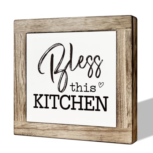 Bless This Kitchen Wooden Block Sign Decor - Housewarming Decor