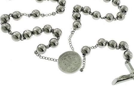 Miniatura 2 de Rosario católico cuentas collar de oración acero inoxidable San Benito medalla de 28 pulgy 6 mm 24 pulg y 6 mm o 18 pulg y 4 mm