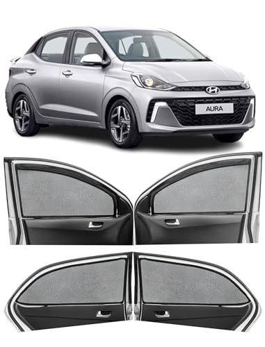Image of Autofact Magnetic Car Sunshades Compatible with Hyundai Aura (Set of 4) - Easy Installation, UV Protection, Keeps Car Cool (Front 2 with Zippers for Easy Access, Rear 2 Without Zippers)